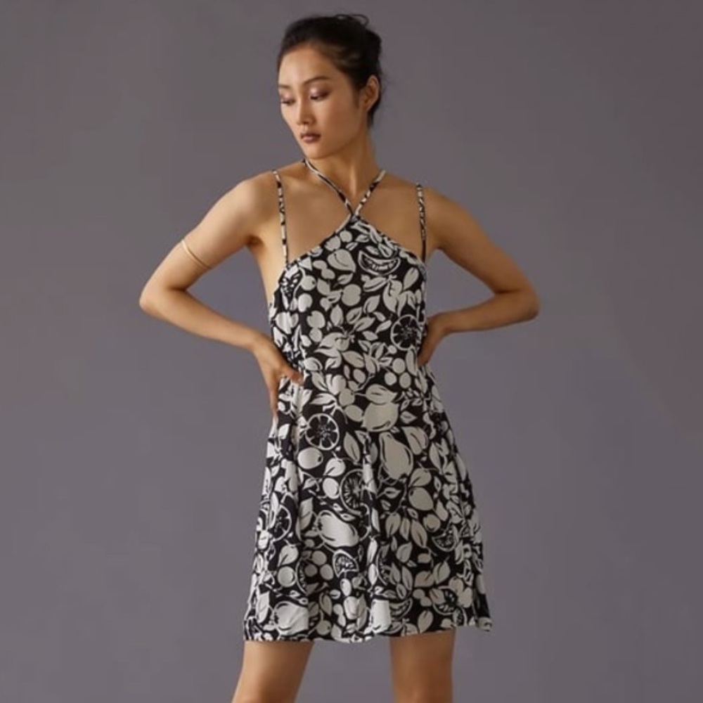 NWT Anthropologie Strappy Back Floral Mini Dress Black/White - Picture 3 of 8